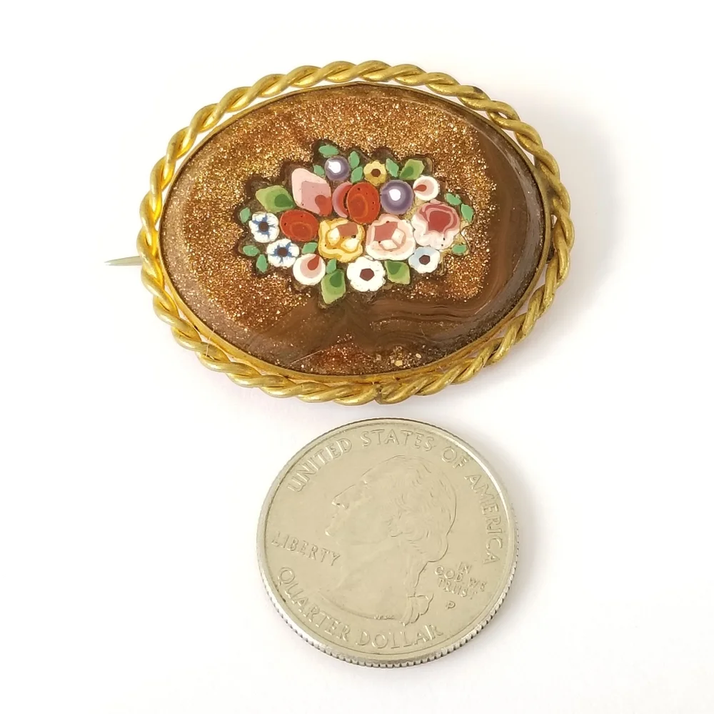 Relisted -Antique Victorian micro mosaic brooch pin Italy - Picture 4 of 13